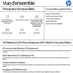 Portable HP EliteBook 6 Intel Core Ultra U5-225U 16Go 512GoSSD Intel Graphics 12 Tops 14'' WUXGA Win11Pro AD4E9ET