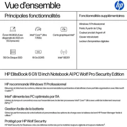 Portable HP EliteBook 6 Intel Core Ultra U7-255U 16Go 512GoSSD Intel Graphics 12 Tops 13.3'' WUXGA Win11Pro AD4F1ET
