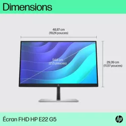 Moniteur HP E22 G5 21.5'' FHD IPS 5 ms GtG 250nits DP/HDMI 1xUSB-B 4xUSB-A 3.2 Regl Hauteur,Pivotable,Inclinable 3/3/0 6N4E8AA