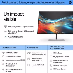 Moniteur HP 724pn 24'' WUXGA IPS 5ms GtG 350nits DPin/DPout/HDMI 4x USB-A 3.2 1x USB-B Regl Hauteur,Pivotable,Inclinable 3/3/0…