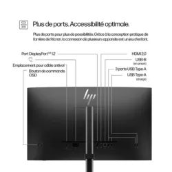Moniteur HP 524pf sans socle 23.8'' FHD IPS 5 ms 250nits HDMI/DPin 45 4X USB-A 1X USB-C Regl Hauteur,Pivotable,Inclinable…