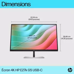 Moniteur HP E27k G5 27'' 4k manageable USB-C power delivery UHD 4K IPS 5ms GtG 350nits Regl Hauteur,Pivotable,Inclinable…