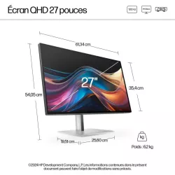 Moniteur HP 727pq 27'' QHD IPS 5 ms GtG 400nits HDMI/DPin/DPout / USB-C X2 USB-A 3.2 X3 Regl Hauteur,Pivotable,Inclinable…