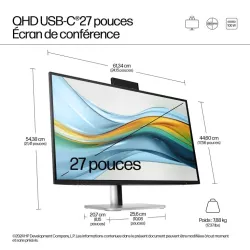 Moniteur HP 527pm Ecran conferencing 27'' QHD IPS Display Port in-out 3x USB-A 1x USB-B 2x USB-C Power delivery & RJ-45…