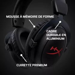 HyperX Cloud Core Noir - Casque sans fil stucture aluminium, son spatial