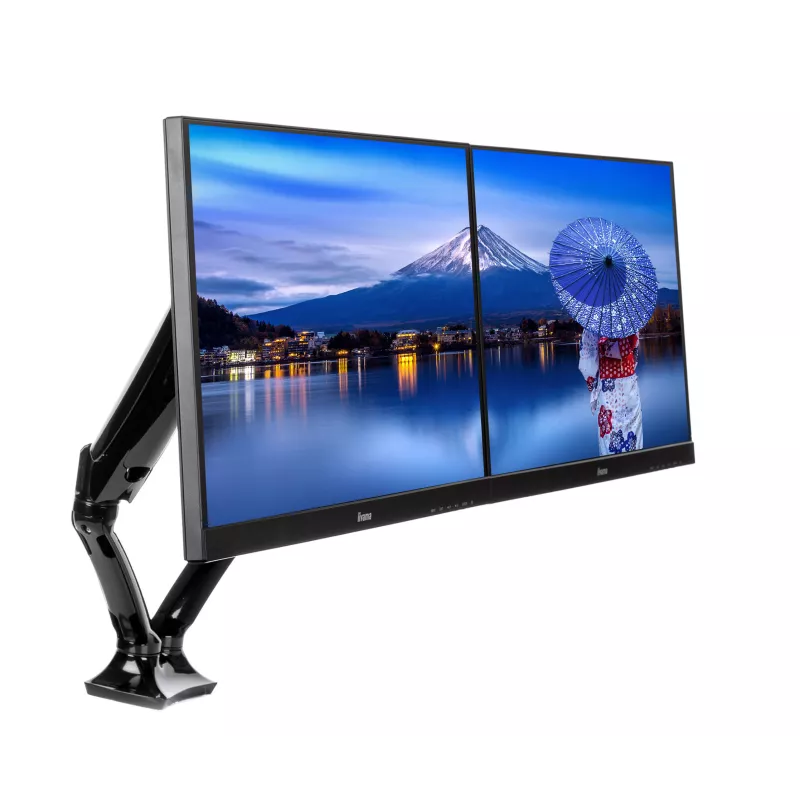 Support de bureau flexible pour 2 écrans , pneumatique et réglable en hauteur. Support de bureau à pinces ou passage de câbles…