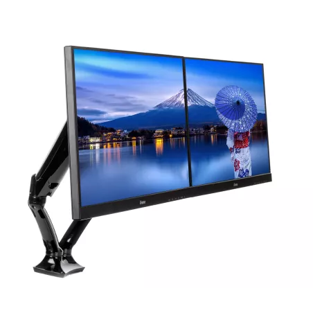Support de bureau flexible pour 2 écrans , pneumatique et réglable en hauteur. Support de bureau à pinces ou passage de câbles…