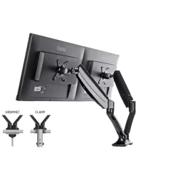 Support de bureau flexible pour 2 écrans , pneumatique et réglable en hauteur. Support de bureau à pinces ou passage de câbles…