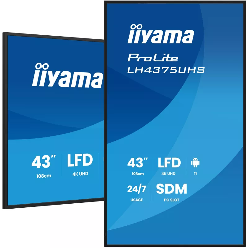 IIYAMA LFD 43 dalle IPS 24/7 4K 3840x2160 16:9 3xHDMI 2xUSB DP HPs RJ45 RS-232c 500cd/m² Paysage/port 8ms MediaPlayer Android…