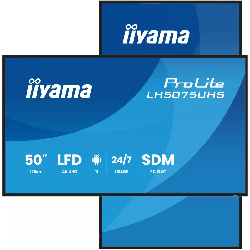 IIYAMA LFD 50 dalle VA 24/7 3840x2160 9.5ms 3xHDMI DisplayPort 2xUSB 2xHPs 500cd/m² Paysage/port MediaPlayer VESA 400x400…
