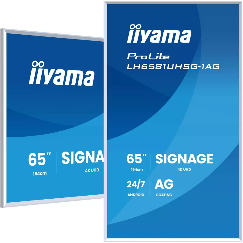 IIYAMA LFD 65" Blanc dalle VA 24/7 3840x2160 2xHDMI 2xUSB USB-C HPs 500cd/m² Paysage/port 6.5ms MediaPlayer Support mural…