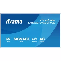 IIYAMA LFD 65" Blanc dalle VA 24/7 3840x2160 2xHDMI 2xUSB USB-C HPs 500cd/m² Paysage/port 6.5ms MediaPlayer Support mural…