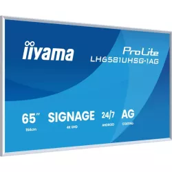 IIYAMA LFD 65" Blanc dalle VA 24/7 3840x2160 2xHDMI 2xUSB USB-C HPs 500cd/m² Paysage/port 6.5ms MediaPlayer Support mural…