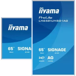IIYAMA LFD 65" Blanc dalle VA 24/7 3840x2160 2xHDMI 2xUSB USB-C HPs 500cd/m² Paysage/port 6.5ms MediaPlayer Support mural…
