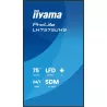 IIYAMA LFD 75" dalle IPS 24/7 3840x2160 3xHDMI HP 2x10W DP 2xUSB 2.0 1xMini jack 500cd/m² Paysage/port 8ms Media Player VESA…