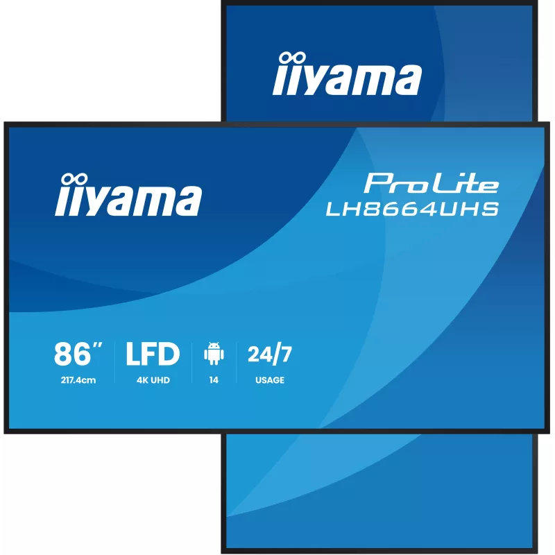 IIYAMA LFD 86" dalle IPS 24/7 3840x2160 16:9 60Hz 2xHDMI 2xUSB USB-C 1xMini jack HPs 2x16W 450cd/m² Paysage/port 8ms Media…