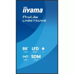 IIYAMA LFD 86" dalle IPS 24/7 3840x2160 16:9 60Hz 3xHDMI DisplayPort 2xUSB2.0 500cd/m² Haut-parleurs 2x10W Paysage/port 8ms…