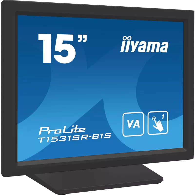 Ecran IIYAMA 15 Tactile Resistiv 1024x768 dalle VA Haut-parleurs VGA HDMI DP USB 350cd/m² 2500:1 18ms T1531SR-B1S