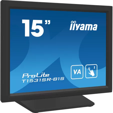Ecran IIYAMA 15 Tactile Resistiv 1024x768 dalle VA Haut-parleurs VGA HDMI DP USB 350cd/m² 2500:1 18ms T1531SR-B1S