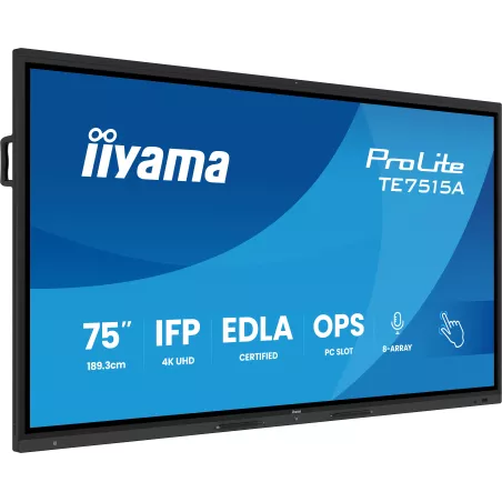 IIYAMA LFD 75 dalle IPS anti-reflet 40 pts 3840x2160 550cd/m² 8ms Tactile interactif HPs DisplayPort 2xHDMI USB-C 5xUSB OPS…