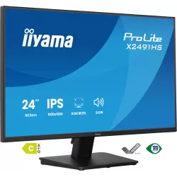 Ecran IIYAMA 24'' Noir dalle IPS Ultra mince 16:9 1920x1080 1ms 120Hz 350cd/m² 1500:1 HPs DP HDMI Systeme audio intégré Reduc…