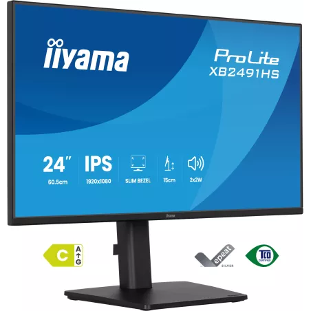 Ecran IIYAMA 24'' Noir IPS Ultra mince 16:9 1920x1080 1ms 120Hz 350cd/m² 1500:1 HPs DP HDMI Reduc fatigue oculaire 15cm pied…