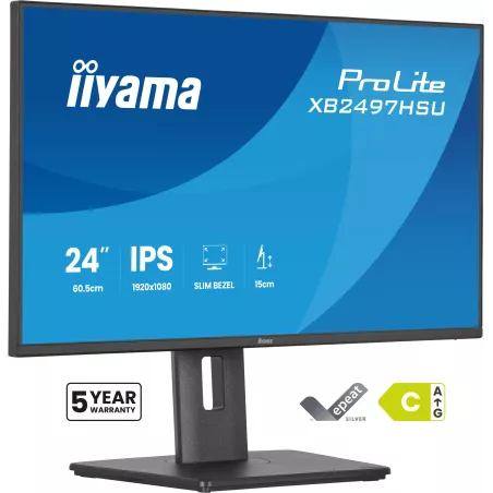 Ecran IIYAMA 24'' Ultra mince Noir IPS 1920x1080 16:9 120Hz 4ms 350cd/m² HDMI DP USB-HUB (2x 3.2 + 2xC) HPs 2 x 2W 15cm pied…