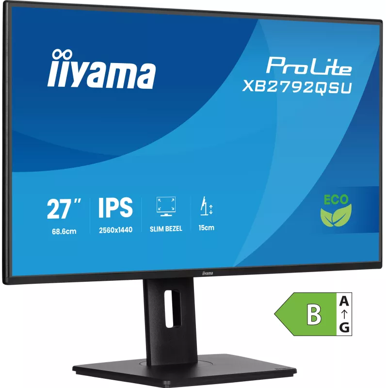 Ecran IIYAMA 27'' Noir dalle IPS LED Ultra mince 16:9 2560x1440 3ms 350 cd/m² 120Hz HDMI Displayport 2xUSB(3.2) HPs TCO 15cm…