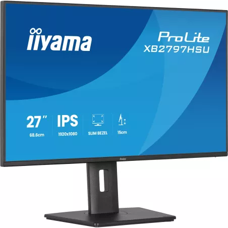 Ecran IIYAMA 27" Noir Ultra mince dalle IPS 16:9 1920x1080 120Hz 350 cd/m² 4ms DP HDMI HPs 4xUSB HUB (2x3.2 2xType C) HPs 15cm…