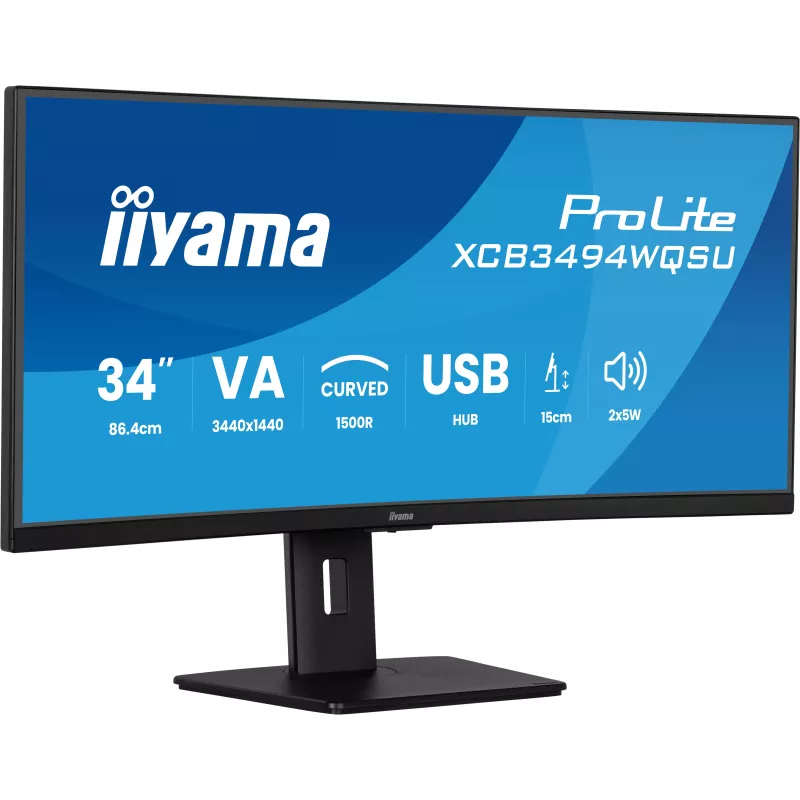 Ecran IIYAMA 34 Noir VA 21:9 incurvé 1500R 3440x1440 UWQHD 0.4ms 120Hz 350 cd/m² HPs 2xHDMI DP 4xUSB (2x3.2 2xType C) 15cm…