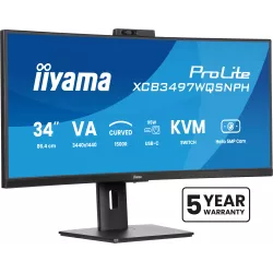 Ecran IIYAMA 34 Noir VA incurvé 1500R avec Webcam 5MP 21:9 3440x1440 120Hz 350 d/m2 0.4ms DP 2xHDMI HPs USB C 4xUSB-HUB USB-C…