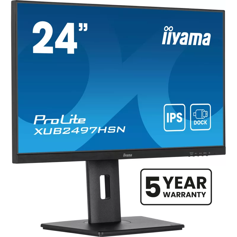 Ecran IIYAMA 24'' Ultra mince Noir IPS 1920x1080 100Hz 1ms 300cd/m² HDMI DP USB-C dock USB-C 3xUSB (3.2) Haut-parleurs 15cm…