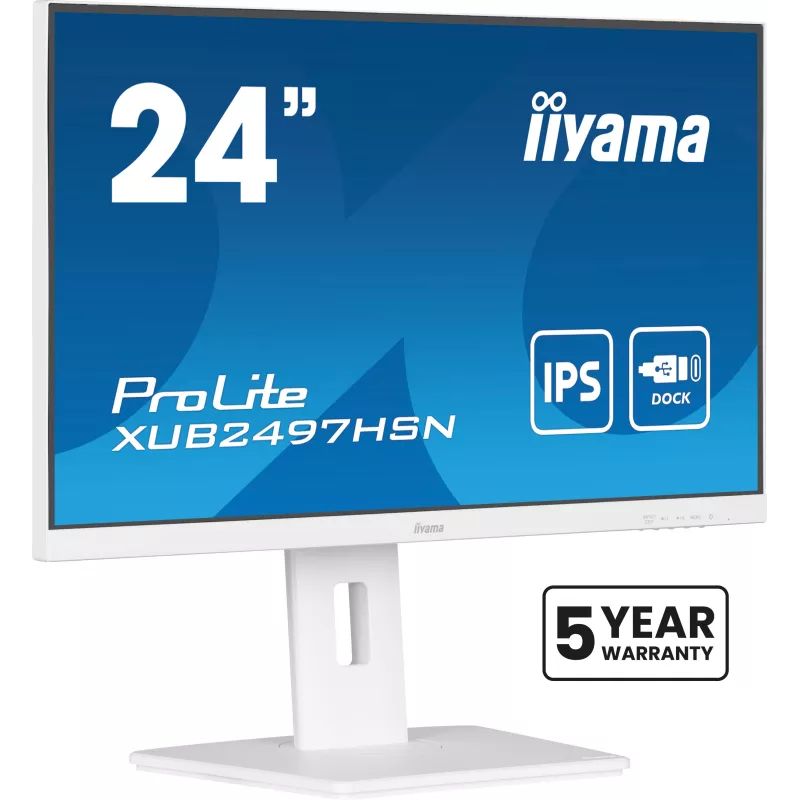 Ecran IIYAMA 24'' Ultra mince Blanc IPS 1920x1080 100Hz 1ms 300cd/m² HDMI DP USB-C dock USB-C 3xUSB (3.2) Haut-parleurs 15cm…