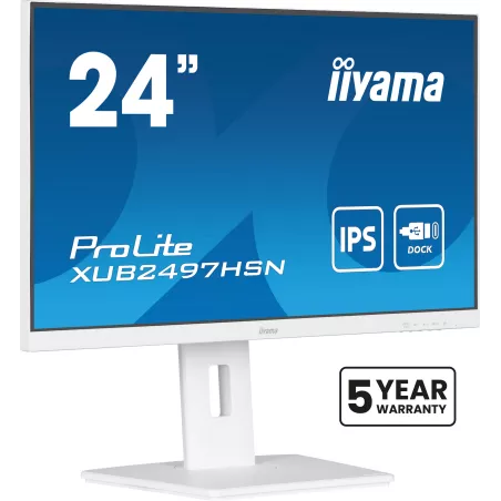 Ecran IIYAMA 24'' Ultra mince Blanc IPS 1920x1080 100Hz 1ms 300cd/m² HDMI DP USB-C dock USB-C 3xUSB (3.2) Haut-parleurs 15cm…