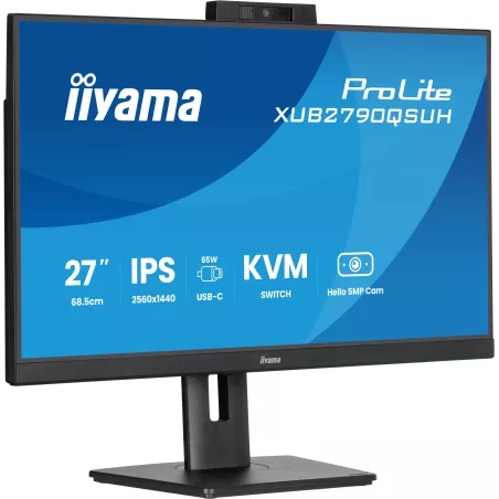 Ecran IIYAMA 27 Noir Ultra mince avec Webcam IPS 16:9 2560x1440 100Hz 250 cd/m2 0.4ms DP HDMI HPs USB C/ USB-HUB (3x3.2) 15cm…