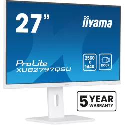 Ecran IIYAMA 27" Blanc Ultra mince dalle IPS 16:9 2560x1440 100Hz 300 cd/m² 1ms haut parleur DP HDMI 2xHPs 2xUSB 15cm pied…