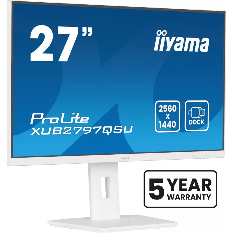 Ecran IIYAMA 27" Blanc Ultra mince dalle IPS 16:9 2560x1440 100Hz 300 cd/m² 1ms haut parleur DP HDMI 2xHPs 2xUSB 15cm pied…
