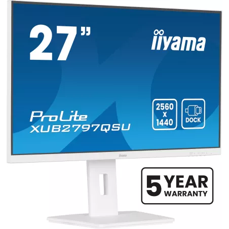 Ecran IIYAMA 27" Blanc Ultra mince dalle IPS 16:9 2560x1440 100Hz 300 cd/m² 1ms haut parleur DP HDMI 2xHPs 2xUSB 15cm pied…