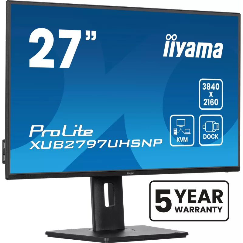 Ecran IIYAMA 27 Noir Ultra mince dalle IPS 16:9 3840x2160 350 cd/m2 4ms HDMI DisplayPort USB-C 4xUSB commutateur KVM USB-C…