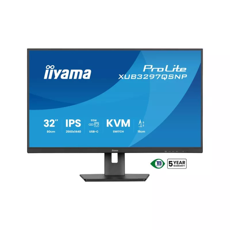 Ecran IIYAMA 32 Noir IPS 2560x1440 16:9 1ms 350 cd/m² 100Hz HDMI DP USB-C 4xUSB-HUB 2xHP 15cm pied régl haut commutateur KVM…
