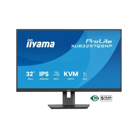 Ecran IIYAMA 32 Noir IPS 2560x1440 16:9 1ms 350 cd/m² 100Hz HDMI DP USB-C 4xUSB-HUB 2xHP 15cm pied régl haut commutateur KVM…