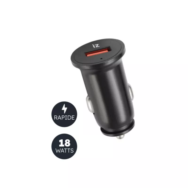 Chargeur allume cigare IZZY 1 port USB - 18W- noir