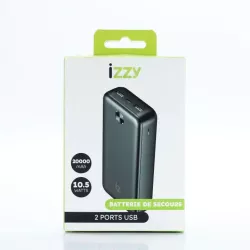 Batterie de secours IZZY 20000mAh - 2 ports USB A + 1 port USB-C - 10,5W - noir