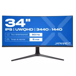 JAPANNEXT JNIPS340UWQHD60CC65WHS Ecran LED 34" UWQHD(3440x1440)60Hz IPS 300 cd/m² 1000:1 HDR10 Incurvée (3800R) 5ms HDMI…