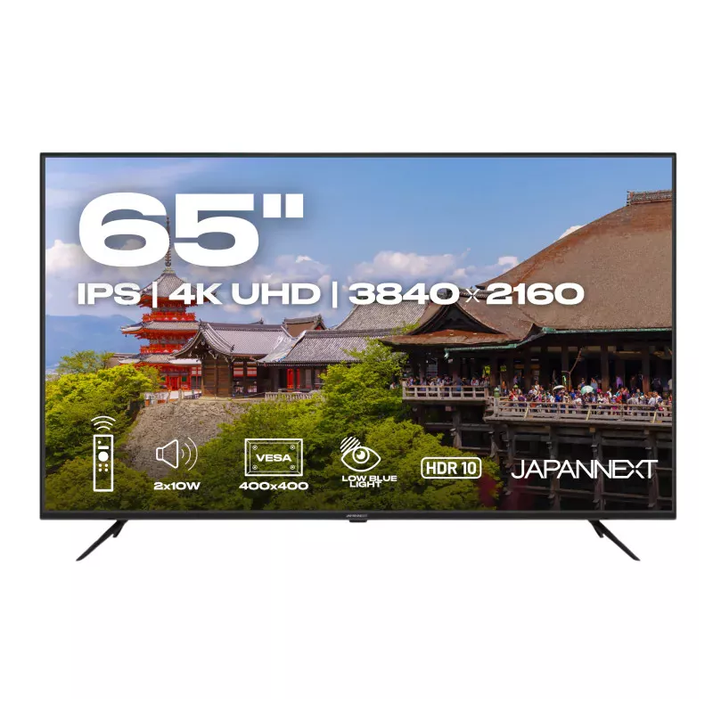JAPANNEXT JNIPS650UHD60F Ecran LED 65 4K UHD (3840x2160) à 60Hz IPS 300 cd/m² 1000:1 HDR10 3840x2160 8 HDMI Noir"