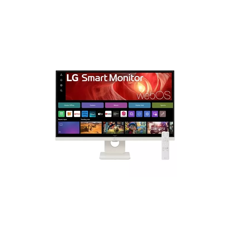 SMART Monitor LG 27 IPS Blanc 3840x2160 16:9 IPS 5ms 350cd/m² 60Hz HDMI USB-C Sortie Casque Webcam HPs Télécommande WebOs Pied…
