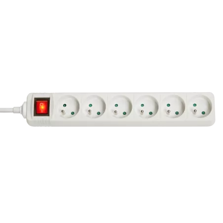 Multiprise 6 prises FR avec interrupteur, blanc