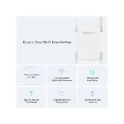 Dual Band WiFi Range Extender AC1900 1900Mbps Vitesse 600Mbps (2.4 GHz) + 1300Mbps (5 GHz) 4 antennes externes fixes 1 port…