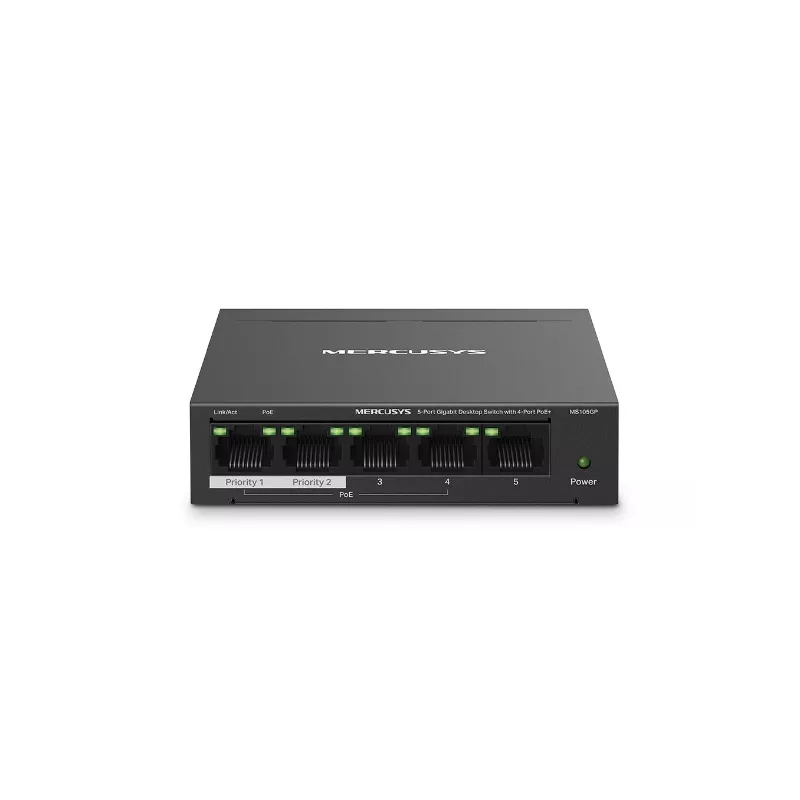 Boitier en métal Switch de bureau 5 ports Gigabit avec 4 ports PoE+, 4 ports PoE+ Gigabit, 1 port Non-PoE Gigabit Longue…