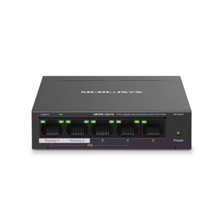 Boitier en métal Switch de bureau 5 ports Gigabit avec 4 ports PoE+, 4 ports PoE+ Gigabit, 1 port Non-PoE Gigabit Longue…